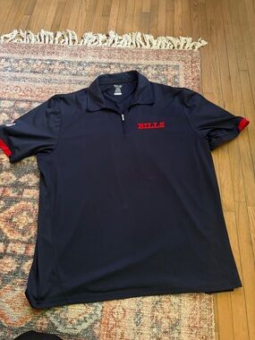 Reebok Buffalo Bills Navy Quarter-Zip Polo with Red BILLS Embroidery size xl
